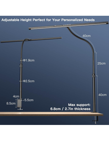 Lámpara de Escritorio EYOCEAN 80 cm 24W Regulable con Sensor