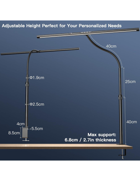 Lámpara de Escritorio EYOCEAN 80 cm 24W Regulable con Sensor