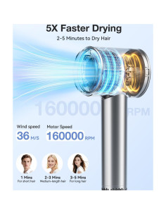 Secador de Pelo Iónico Tailulu 160000 RPM Portátil Gris 2