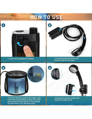 Ducha Portátil Camping Spopal 20L Recargable LED 4 Modos