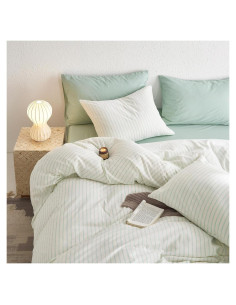 Juego de Funda de Edredón Individual Despertar En Nube 100% Algodón Aqua Blanco