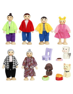 Juego de Muñecas de Madera ONEST 9 Piezas Familia y Mascotas