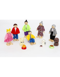Juego de Muñecas de Madera ONEST 9 Piezas Familia y Mascotas 2