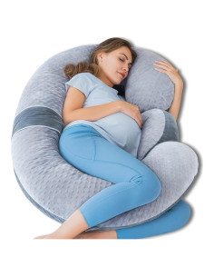 Almohada de Embarazo QUEEN ROSE 60" Terciopelo Gris Soporte