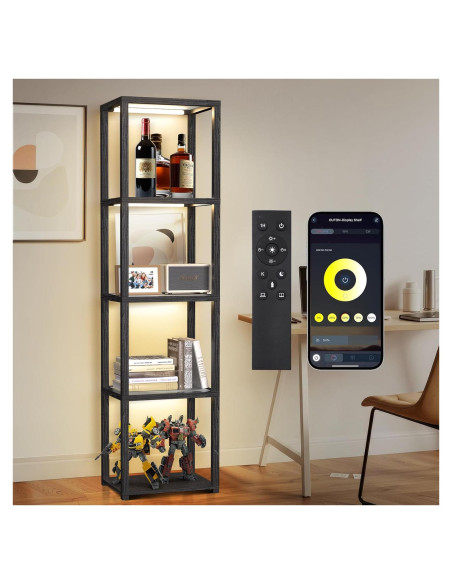 Estante de Exhibición OUTON 170cm con Lámpara LED Regulable Negro