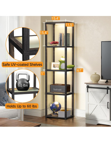 Estante de Exhibición OUTON 170cm con Lámpara LED Regulable Negro