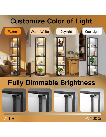 Estante de Exhibición OUTON 170cm con Lámpara LED Regulable Negro