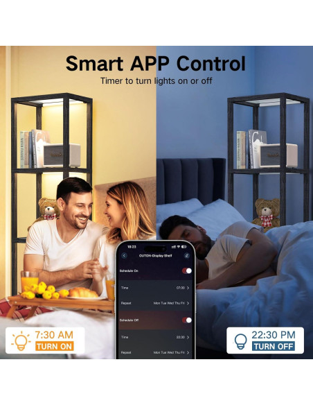 Estante de Exhibición OUTON 170cm con Lámpara LED Regulable Negro