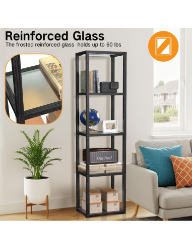 Estante de Exhibición OUTON 170cm con Lámpara LED Regulable Negro