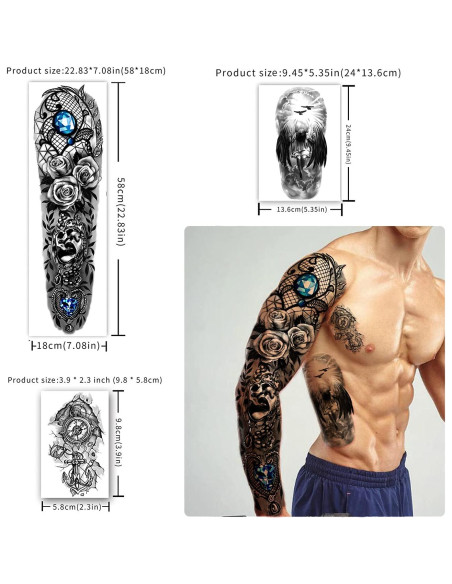 Tatuaje Temporal de Brazo Completo Metuu 58x18cm Impermeable