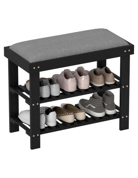 Banco de Entrada HOMCOM de Bambú con Almacenamiento y Cojín 60x29x49cm Negro