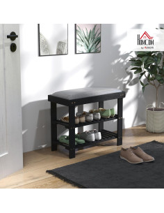 Banco de Entrada HOMCOM de Bambú con Almacenamiento y Cojín 60x29x49cm Negro 2