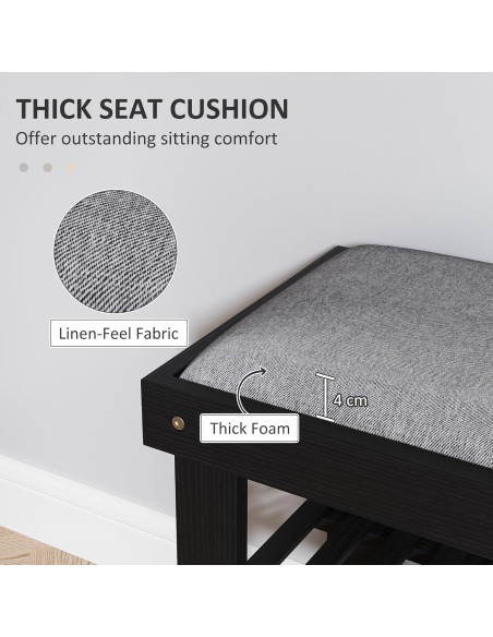 Banco de Entrada HOMCOM de Bambú con Almacenamiento y Cojín 60x29x49cm Negro