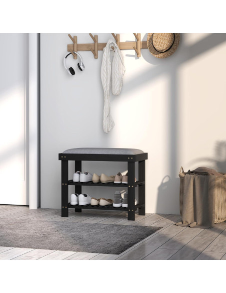 Banco de Entrada HOMCOM de Bambú con Almacenamiento y Cojín 60x29x49cm Negro