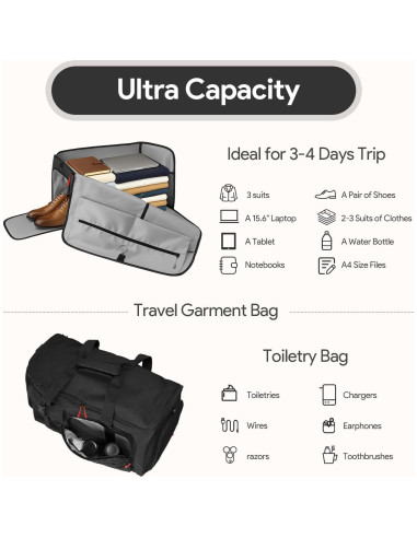 Bolsa Duffle Impermeable HOMQUIET 45L 2 en 1 con Compartimento para Zapatos