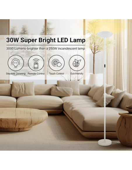 Lámpara de Pie LED BoostArea 30W Regulable con Control Remoto