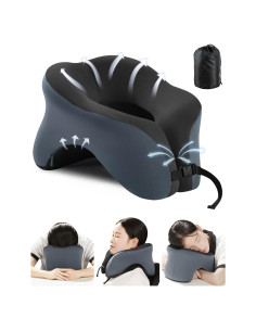 Almohada de viaje TRMFUSA 2 en 1 Espuma Viscoelástica Negra