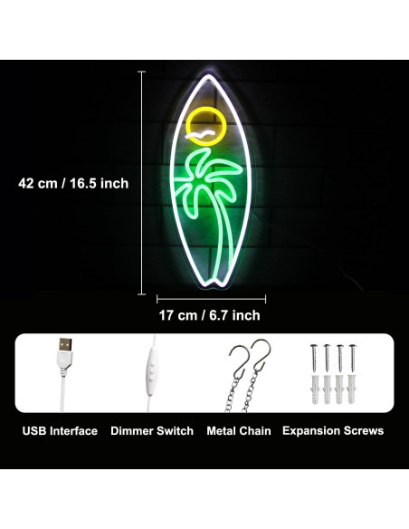 Luz de Neón Tabla de Surf Kullneon 42x17 cm Regulable