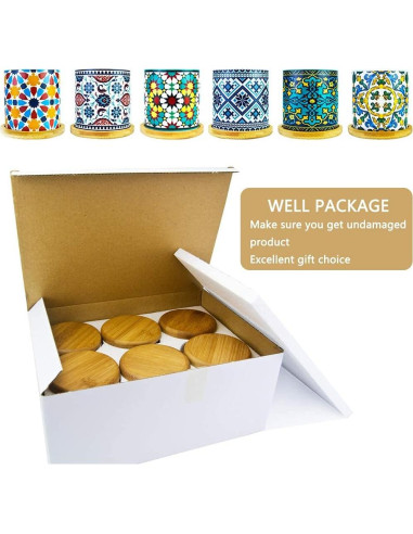 Paquete de 6 macetas de cerámica Mandala Ascrafter con bandejas