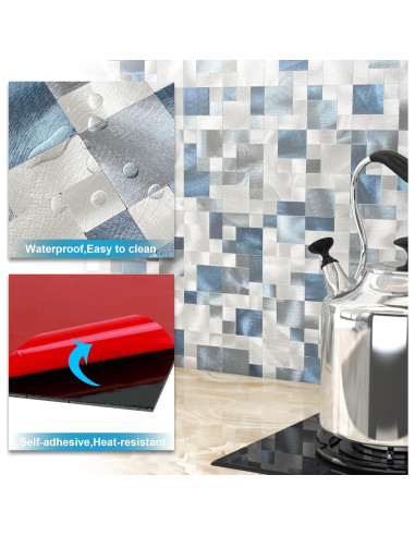 Azulejos Autoadhesivos BeNice 5 Piezas Azul Mosaico Metálico