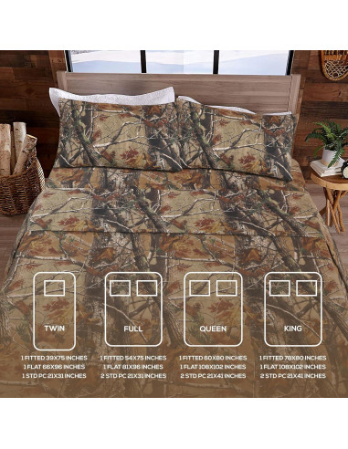 Conjunto de Sábanas de Camo Realtree Polycotton Individual 3 Piezas