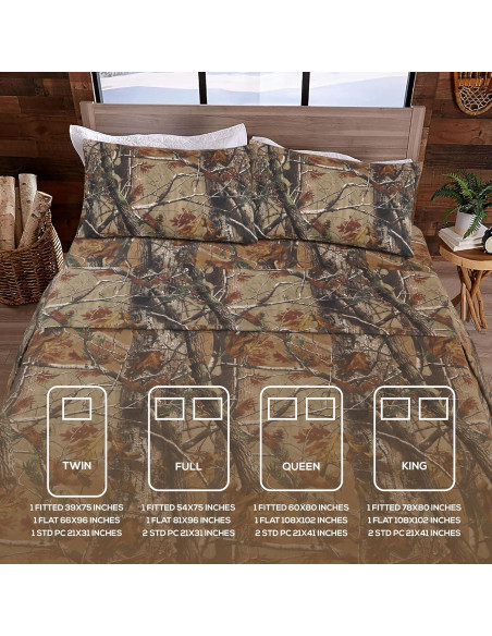 Conjunto de Sábanas de Camo Realtree Polycotton Individual 3 Piezas