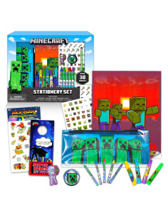 Set de Papelería Minecraft 10 Piezas - Cuaderno, Borradores, Stickers