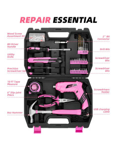 Kit de Herramientas Rosa DOWELL 116 Piezas con Destornillador 3.6V 2