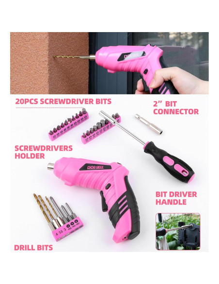 Kit de Herramientas Rosa DOWELL 116 Piezas con Destornillador 3.6V Kit de Herramientas Rosa DOWELL 116 Piezas con Destornillador 3.6V