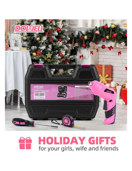 Kit de Herramientas Rosa DOWELL 116 Piezas con Destornillador 3.6V Kit de Herramientas Rosa DOWELL 116 Piezas con Destornillador 3.6V