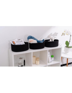 Cestas de Almacenamiento Kriitools 3 Paquetes 33x22x13 cm Algodón Negro 2