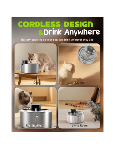 Fuente de Agua para Gatos Nasebila 3.2L Acero Inoxidable Sin Bomba 2