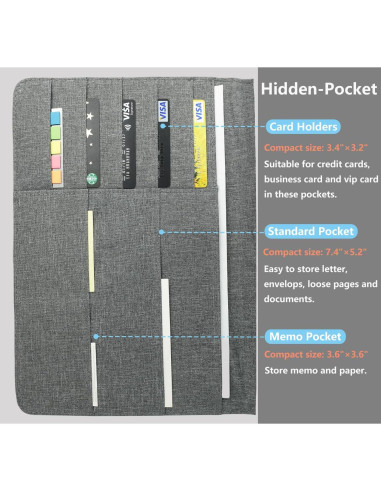 Funda Folio SivaLife A4 Gris con Organizador y Bucle para Bolígrafo