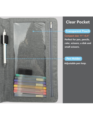 Funda Folio SivaLife A4 Gris con Organizador y Bucle para Bolígrafo