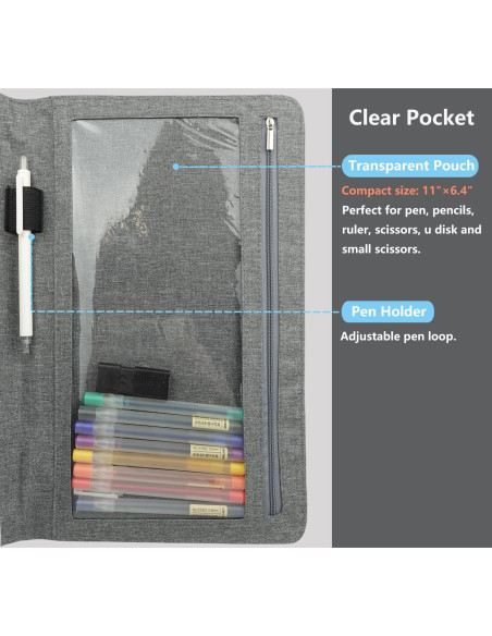 Funda Folio SivaLife A4 Gris con Organizador y Bucle para Bolígrafo