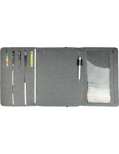 Funda Folio SivaLife A4 Gris con Organizador y Bucle para Bolígrafo
