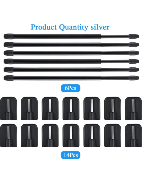 Jetec Varillas de Cortina Ajustables 6 Piezas 40-70 cm Negro