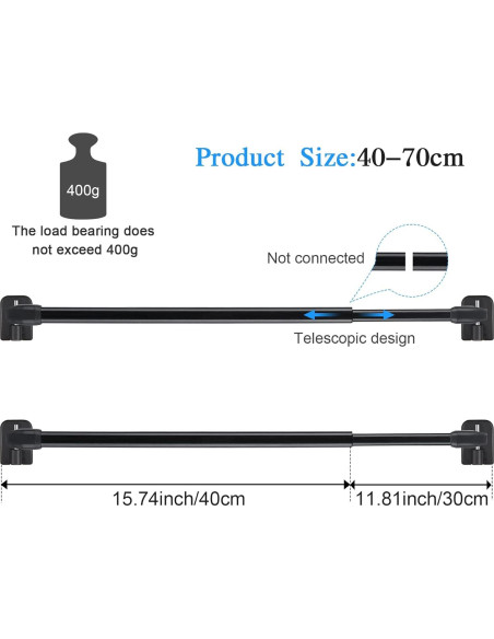Jetec Varillas de Cortina Ajustables 6 Piezas 40-70 cm Negro