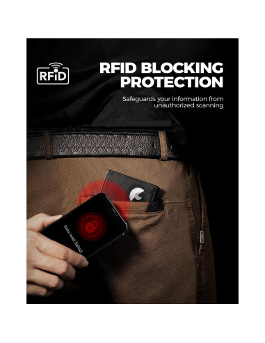 Billetera LORZOR AirTag de Cuero Bifold para Hombres - Negro