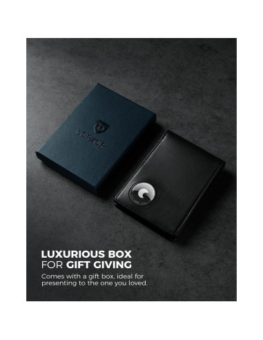 Billetera LORZOR AirTag de Cuero Bifold para Hombres - Negro