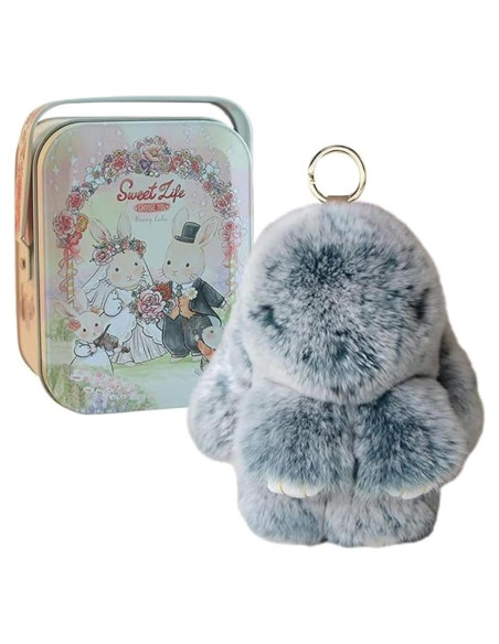 Llavero de peluche Bunnylulu verde oscuro con caja