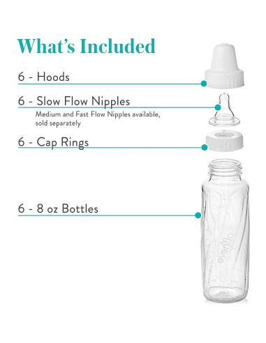 Botella de vidrio Evenflo Feeding 240 ml, paquete de 6