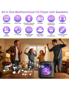 Reproductor de CD Portátil Gueray Y-01 Bluetooth 5.0 1800mAh 2