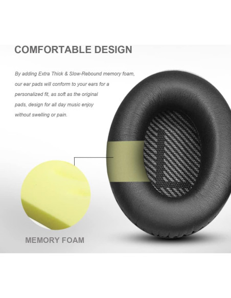 Almohadillas de Reemplazo para Auriculares Bose QuietComfort QC 2 15 25 35 - Negro