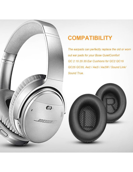 Almohadillas de Reemplazo para Auriculares Bose QuietComfort QC 2 15 25 35 - Negro