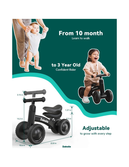 Bicicleta de Equilibrio Babelio BS01 para Bebés 10-36 Meses Verde