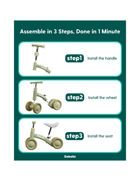 Bicicleta de Equilibrio Babelio BS01 para Bebés 10-36 Meses Verde