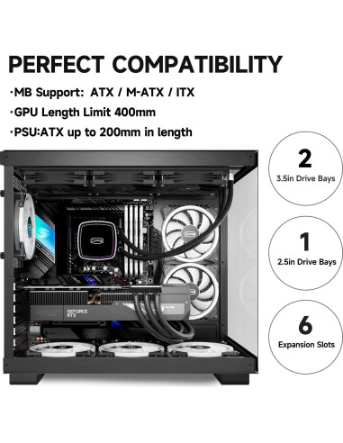 Caja de PC PCCOOLER C3T500 ARGB Torre Media ATX ITX 6 Ventiladores