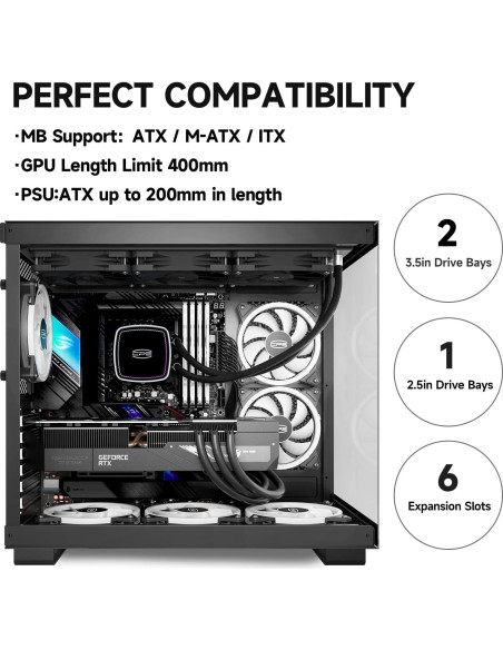 Caja de PC PCCOOLER C3T500 ARGB Torre Media ATX ITX 6 Ventiladores