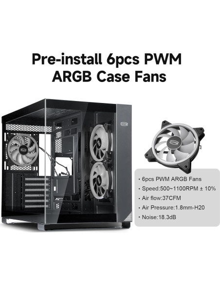 Caja de PC PCCOOLER C3T500 ARGB Torre Media ATX ITX 6 Ventiladores